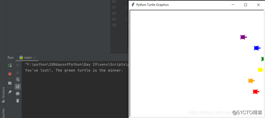 自己弄的python小游戏,turtle实现海龟赛跑_python_04